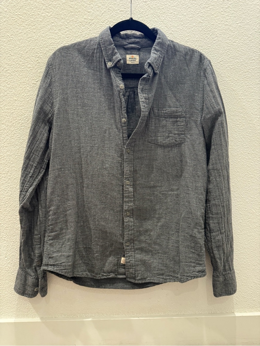 Marine Layer long-sleeve button-down shirt w/ subtle, horizontal stripe pattern